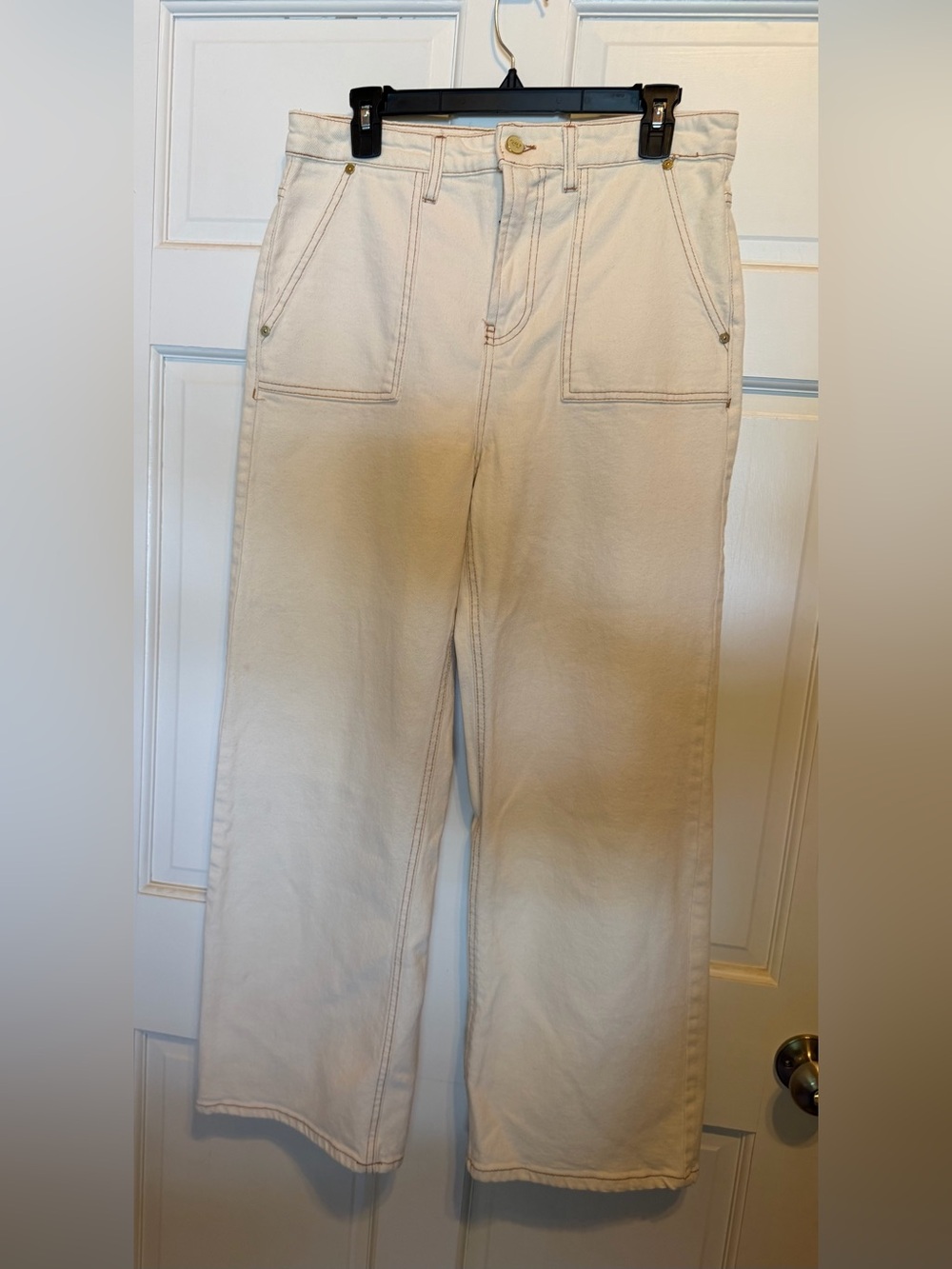OAT New York Wide Leg Jeans Womens 10/30 Off-White Contrast Stitch Utility Denim